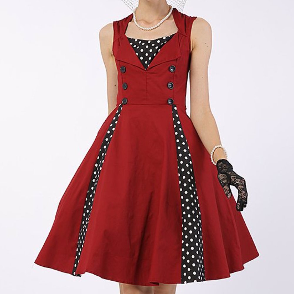 HALLOWEEN COSTUME! iHot Red & Black Polka Dot Button Accent Fit & Flare Dress